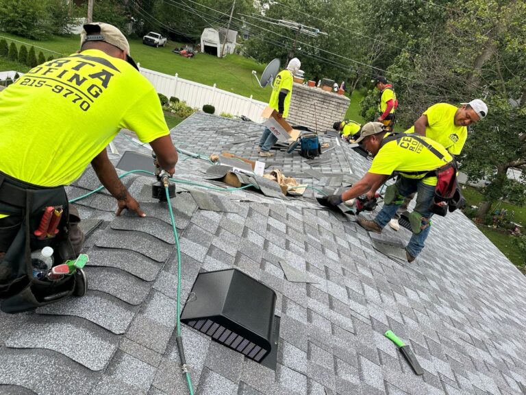 Professional roof replacement in progress on a residential home.