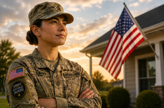 National Guard member outside a Michigan home